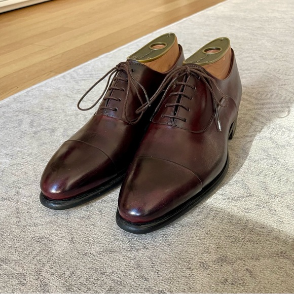 Santoni Goodyear Welted Captoe Oxford Dark burgundy US size 8 lased shoe trees main image 13